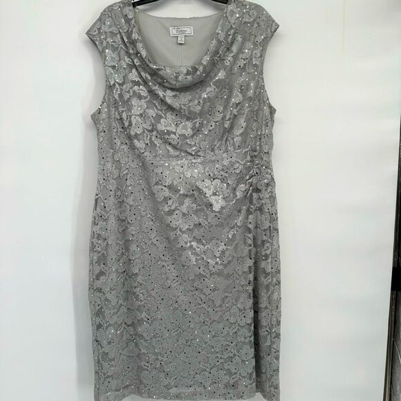 Dressbarn Gray Sheath dress  with Sheer & Sequin size 18 woman's EUC - Picture 1 of 7
